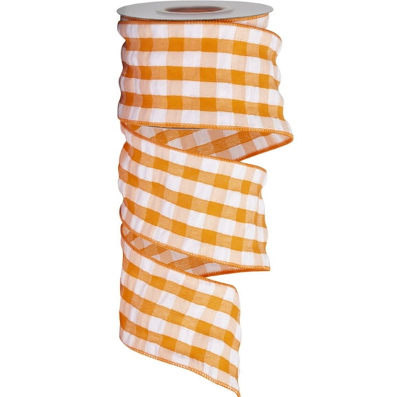 Joycrosso 2-1/2 Inch Bubbled Check Ribbon, 10 Yards Tangerine and White Wired Edge Ribbon for Gift Wrapping, Crafts, Wreaths, Garlands, Weddings and Christmas