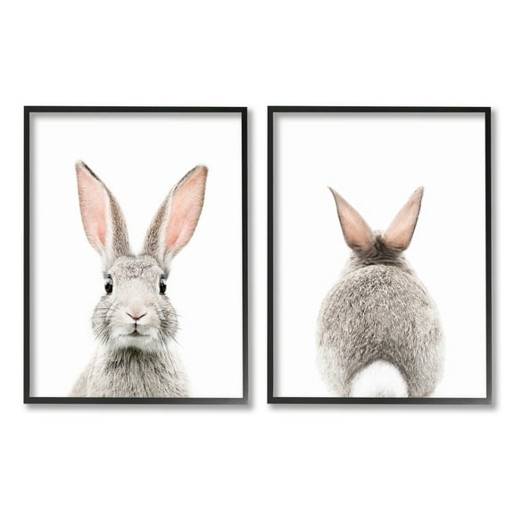 Stupell Industries Back & Front Bunnies Animals & Insects Painting Black Framed Art Print Wall Art, 11 x 14, Set of 2