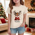 thumbnail image 2 of sdbrld Kids Xmas Shirts for Girls Christmas Short Sleeve Funny T-Shirt Tops for Holiday Party Clothes Beige Sizes 5-6 Years, 2 of 4