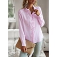 thumbnail image 2 of Womens Button Down Shirt Stand Collar Ruffle Top Striped Long Sleeve Shirts Work Tops for Women Trendy, 2 of 13