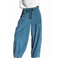 thumbnail image 3 of Women'S Corduroy Pants Baggy Wide Leg Pants Casual Elastic Waisted Palazzo Harem Pants with Pockets Blue XL, 3 of 8