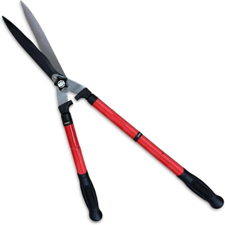 Telescopic Hedge Shears with Wavy Blade and Extendable Steel Handles. Extendable Manual Hedge Clippers for Trimming Borders, Boxwood, and Tall Bushes.