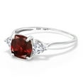 thumbnail image 3 of Gem Stone King 10K White Gold Red Garnet and White Created Sapphire 3-Stone Engagement Ring for Women (2.49 Cttw, 7MM Cushion and 4MM Trillion, Size 6), 3 of 6