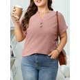 thumbnail image 6 of Cuteduck Womens Plus Size Short Sleeve Henley V-Neck Button Top Lace Textured Blouse 1X-5X, 6 of 7