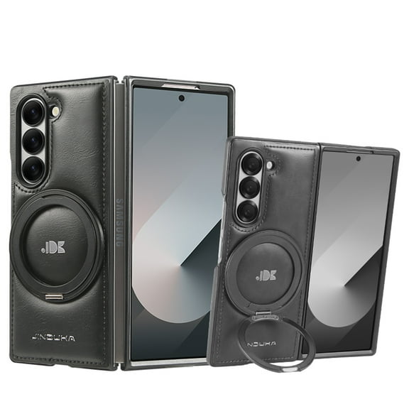 Designed for Samsung Galaxy Z Fold 7 PU Leather Case, [Compatible with MagSafe] with 360° Adjustable Magnetic Stand, Shockproof Back Slim Protective Phone Case for Samsung Galaxy Z Fold 7, Black