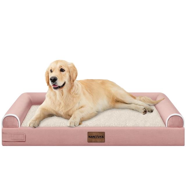 Cama Grande para Perros NANUYA Ortopédica de Espuma Viscoelástica Impermeable Rosa