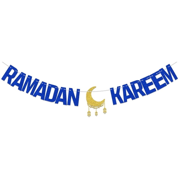 Ramadan Kareem Banner, Eid Mubarak Fasting Celebration Decorations, Happy Ramadan Banner, Islamic Muslim Party Decorations Blue Glitter