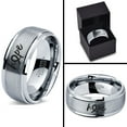 thumbnail image 4 of Tungsten Optomistic Hope Awareness Ribbon Band Ring 8mm Men Women Comfort Fit Gray Step Bevel Edge Brushed Polished, 4 of 4