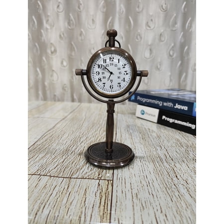 Antique Sytle Brass Desk Clock: Rotating Handmade Executive Décor