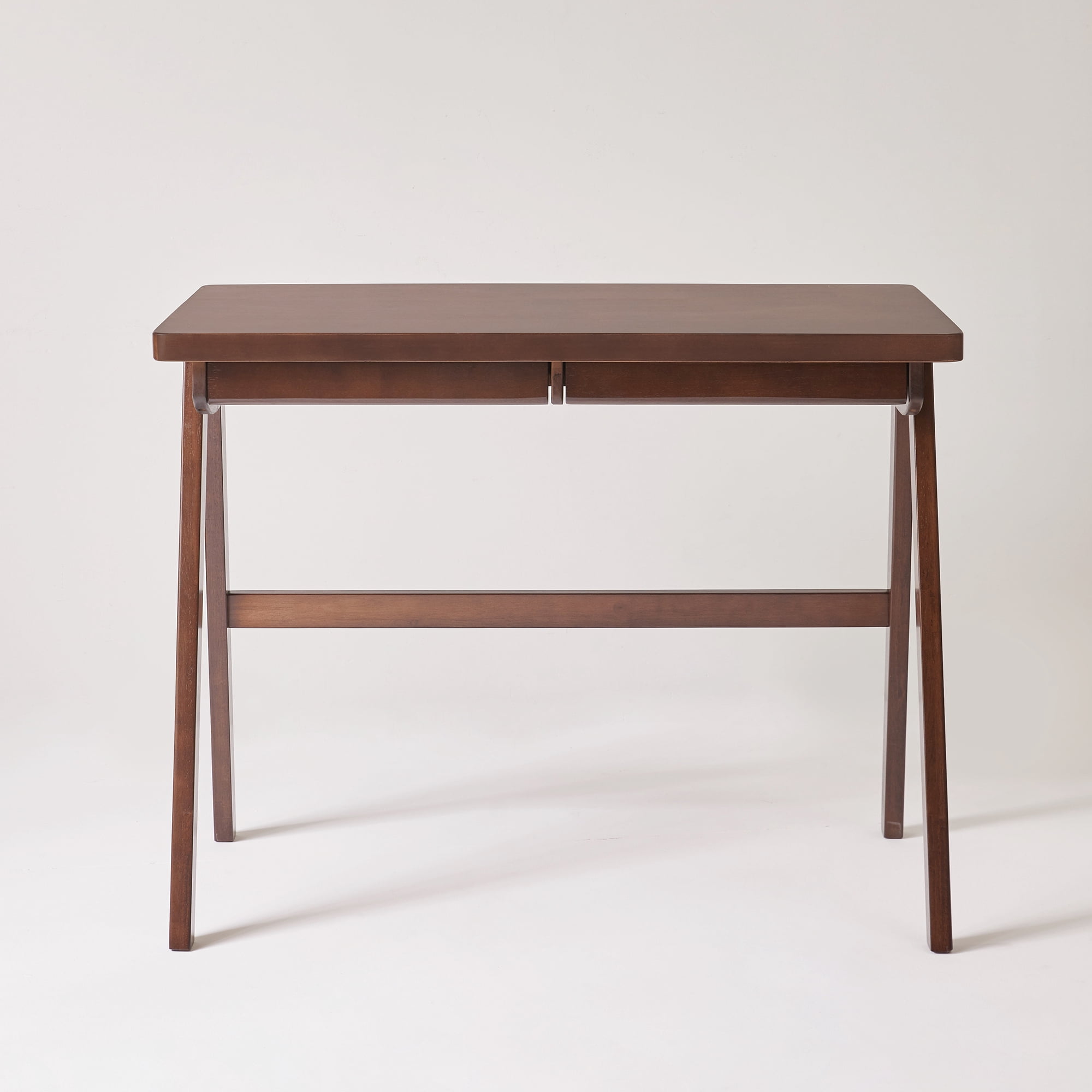 100% Solid Rubber Wood Computer Desk with Drawer and A-Frame Legs, 39.37-Inch Home Office Study Table, Walnut