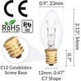 thumbnail image 2 of Simba Lighting C7 7W Replacement Bulb Clear Candle Shape 120V, E12 Candelabra Base, 2700K, 6-Pack, 2 of 10