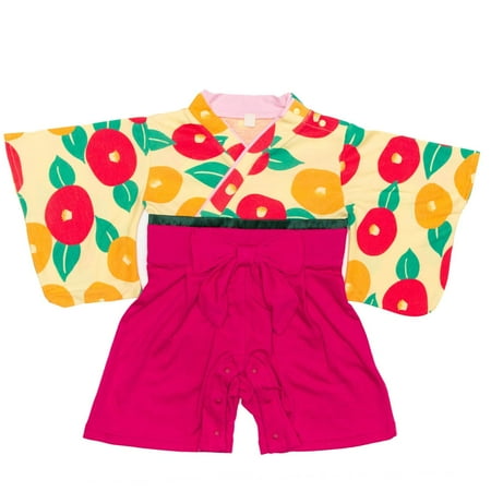 

KYOETSU Baby Girls Kimono Rompers Hakama Coverall (9M(Japanese Size 70) Camellia Yellow)