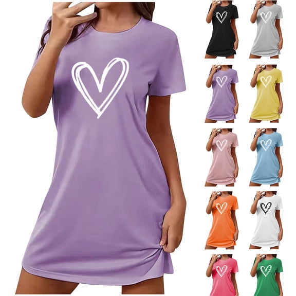 QSXADF Women's Nightgowns Sleep Shirts Sleepwear Dress Nightdress Graphic Chest Print Round-Neck Short-Sleeve Nightgown Women Summer Pajamas Soft Loungewear