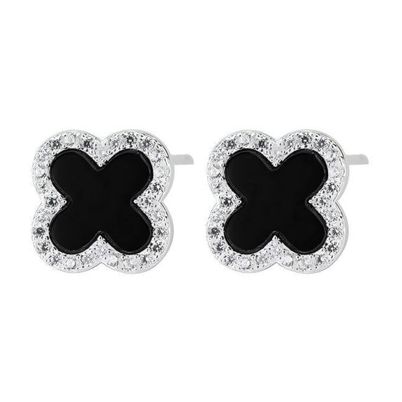 Timorina 999 Sterling Silver Cubic Zirconia Clover Stud Earrings for Women