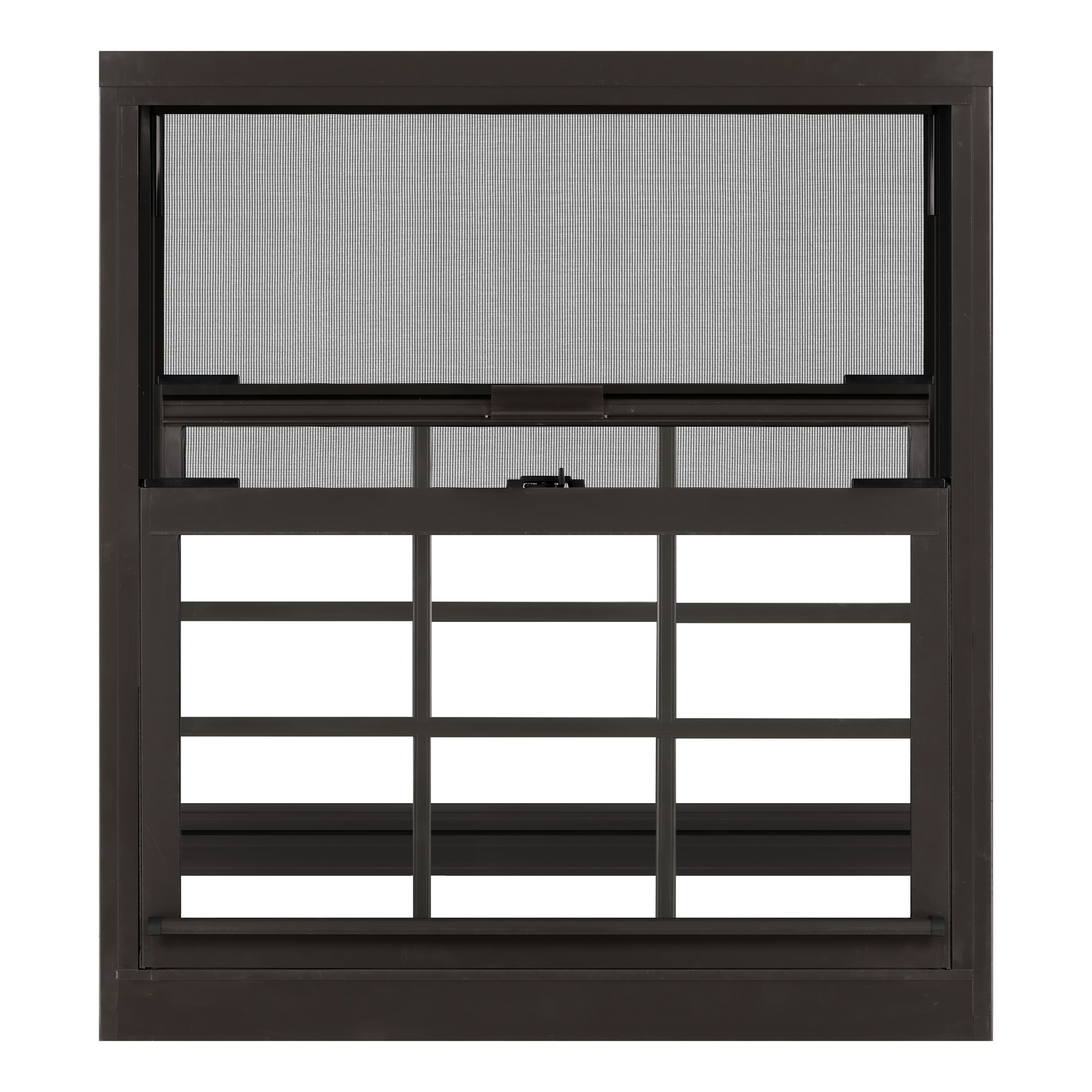 32 in. x 36 in. Brown Aluminum Double Hung Double-Pane Insulated Window with Low-E Glass, Grids and Screen
