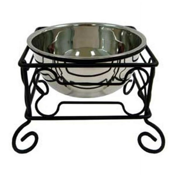 Wrought Iron Stand with Single Stainless Steel Bowl Size: Medium (7" H x 9.5" W x 9.5" D)