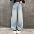 thumbnail image 2 of Xudanell Girls Wide Leg Jeans Casual Baggy Elastic Jean Trousers with Heart Print Loose Blue 13-14 Years, 2 of 7