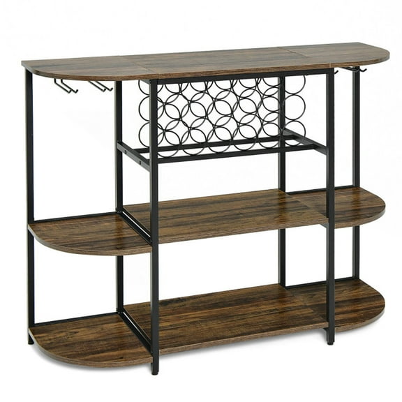 Yardi Yard 47 Inches Wine Rack Table with Glass Holder and Storage Shelves-Rustic Brown, Bakers Rack Kitchen Storage Shelf for Spices, Pots, and Pans