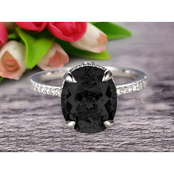 1.75 Carat Oval Cut Black Diamond Moissanite Engagement Ring on 10k White Gold