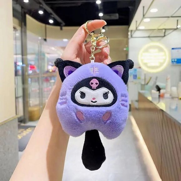 Sanrio Kuromi Cinnamoroll Cross-dressing Cat Doll Keychain My Melody Anime Cartoon Backpack Cute Pendant Children Plush Toys