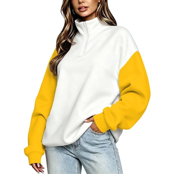 Vrorvz Color Block Sweatshirts for Women Quarter Zip Top Oversized Fashion Casual Long Sleeve Sweatshirt