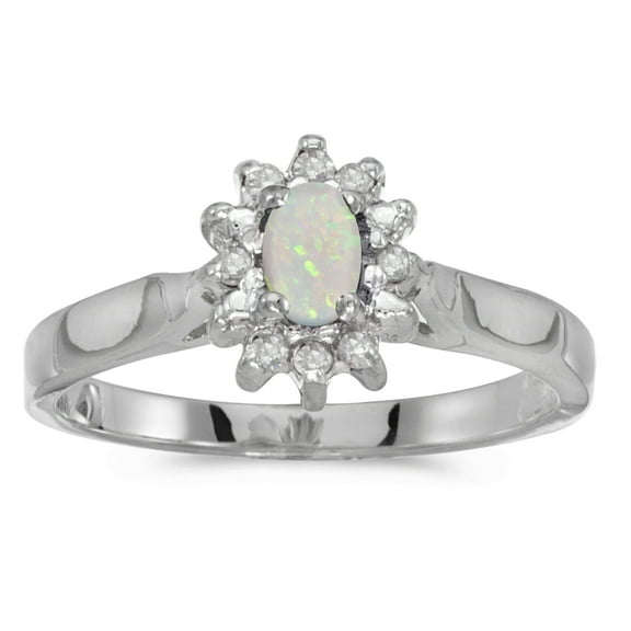 14k White Gold Oval Opal And Diamond Ring