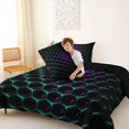 thumbnail image 4 of Manfei Modern Geometric Honeycomb Queen Comforter Set, Abstract 3D Grid Comforter Sets Queen, Purple Teal, Black Reversible 3 Pieces, 1 Comforter and 2 Pillowcases, 4 of 6