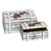 DecMode Teal Wood Decorative Box with Anchor Detail and Hinged Lid, 2 Count