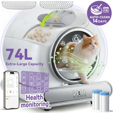 Automatic Cat Litter Box, Self-Cleaning Litter Box, Wifi-Enabled with 2.4G APP Control, Designed for Multiple Cats, Odor Removal, No-Disturb, Sensor Safety, Large 65 9L Capacity