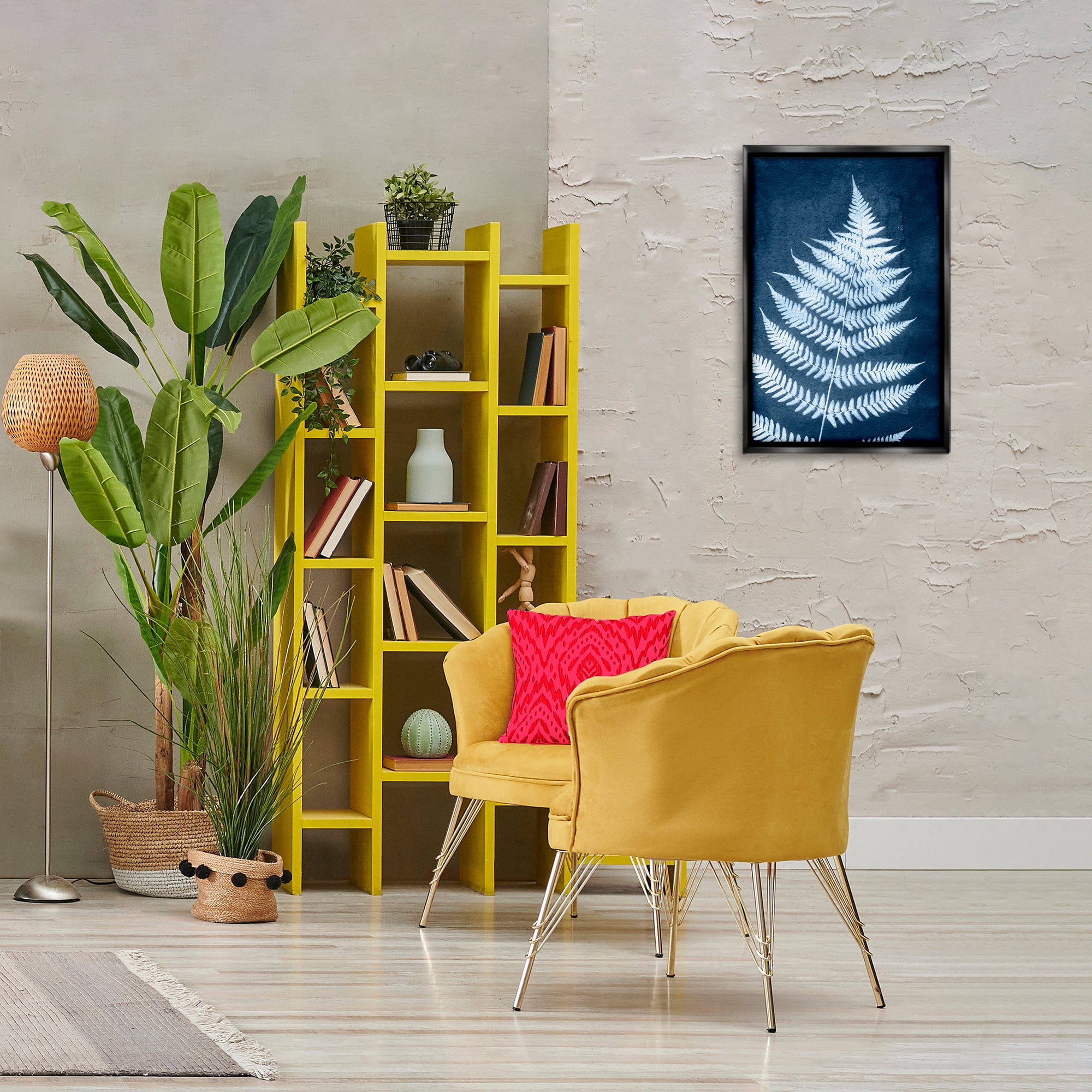 Stupell Industries Blue Natural Fern Botanical & Floral Painting Black Floater Framed Art Print Wall Art, 17 x 25