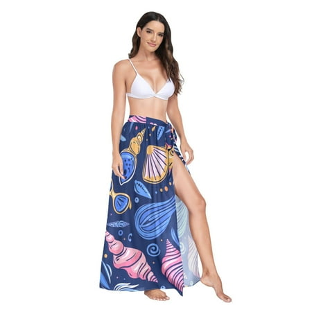 Women s Beach Swimsuit Cover Ups Bathing Suit Coverups Bikini Wrap Dress for Swimwear Shells Sunglasses Conch