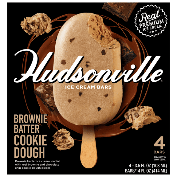 Hudsonville Brownie Batter Cookie Dough Ice Cream Bars, 3 fl oz, 4 Count