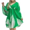 thumbnail image 2 of Wycnly Formal Dresses for Women Fashion Batwing Sleeve High Waist Irregular Swing Mini Dresses Long Sleeve V-Neck Leaves Print 2024 Summer Short Dress Green m, 2 of 7