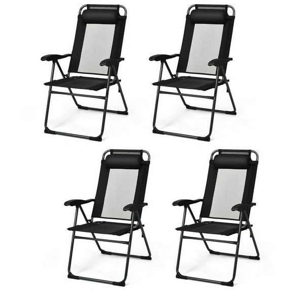 Spaco 4 Pieces Patio Garden Adjustable Reclining Folding Chairs with Headrest-Black, Outdoor Stackable Dining Chairs for All Weather, Breathable Garden Outdoor Furniture for Backyard Deck