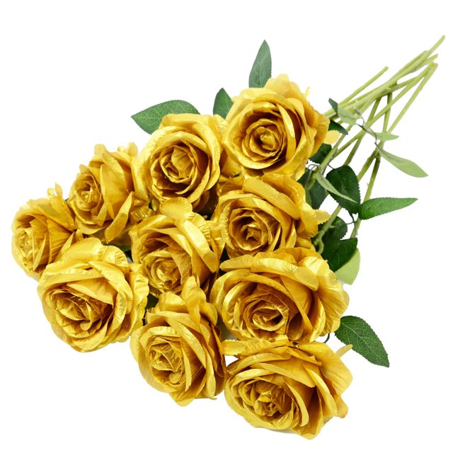 Flor artificial Eternal Blossom, rosa dorada, 50 cm (10 unidades)