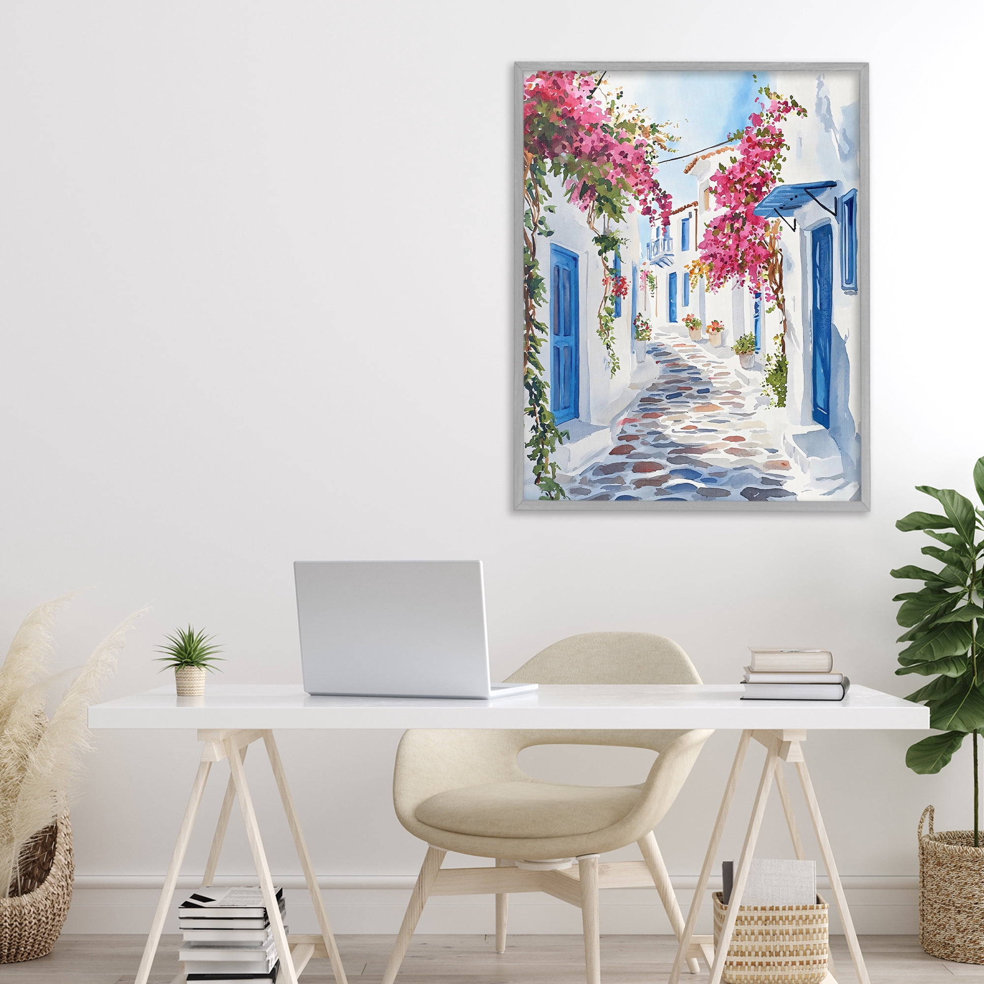 Stupell Industries Santorini Stone Street Pathway Gray Framed Giclee Art, design by LSR Design Studio