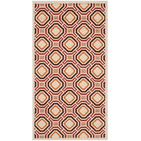 SAFAVIEH Veranda Jantar Geometric Indoor/Outdoor Area Rug, 2'7" x 5', Cream/Red