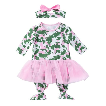 

Baby Girls Boys Patchwork Autumn Long Sleeve Tulle Romper Jumpsuit Headbands Clothes