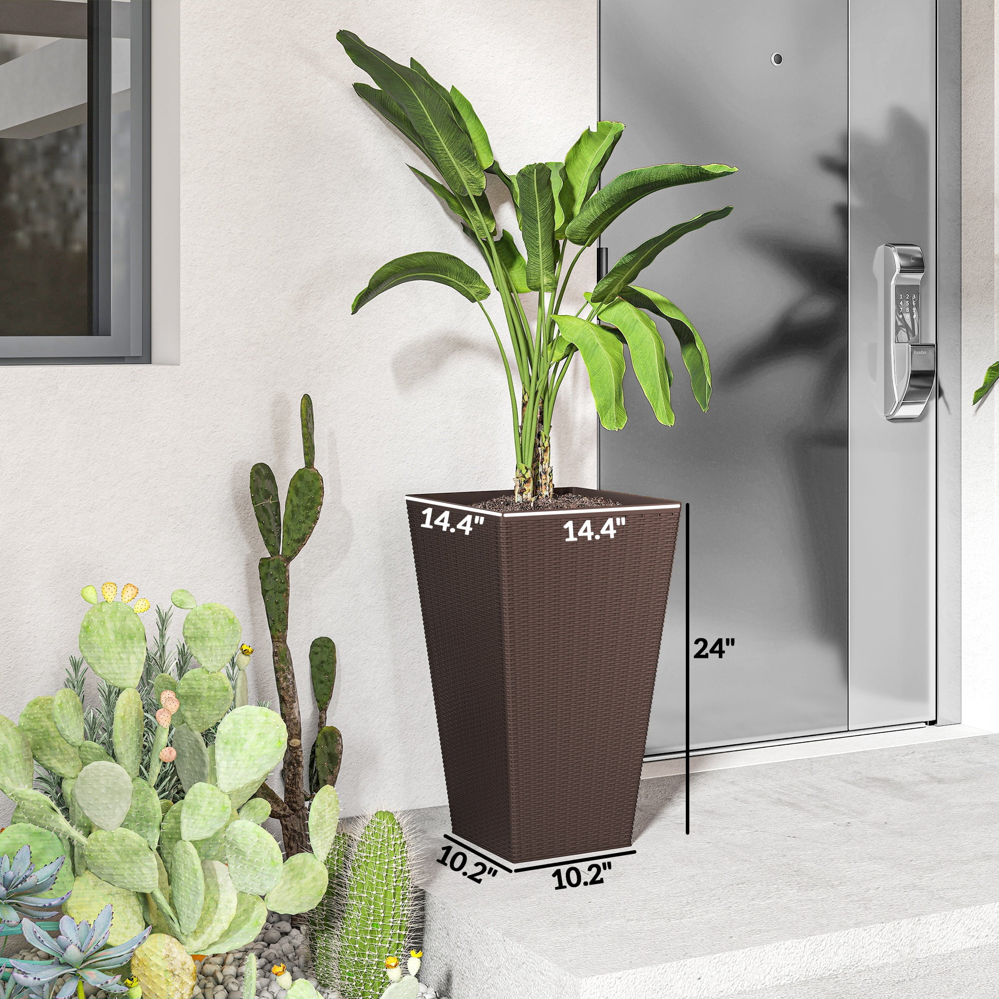 Outdoor Flower Plant Pots, Set of 3 Tall Planters with Drainage Hole,for Outdoor and Indoor Planters