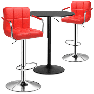 Magshion Set of 3 Bar Table and Chair Set, 31.5" Round Pub Bar Bistro Height Table and Swivel Bar Stools for Dining Room, Red/Black