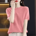thumbnail image 4 of HAYIMI Women Crew Neck Short Sleeve Knit Tops Hollow Texture Ribbed Casual Spring Summer Pullover Sweater Dailywear, 4 of 4