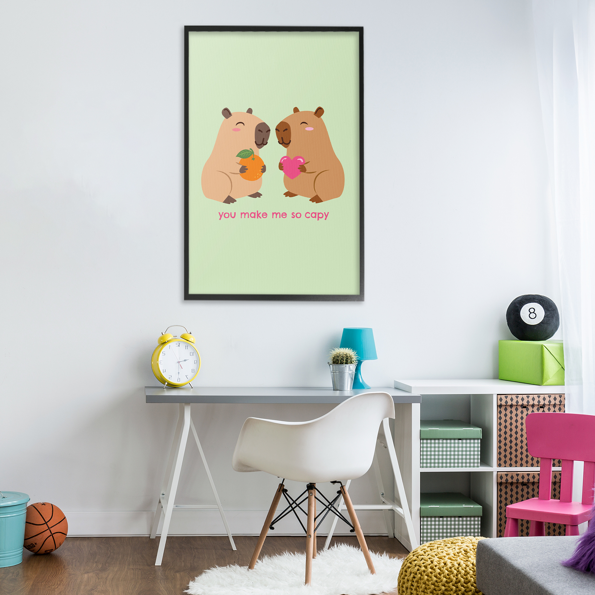 You Make Me So Capy Black Framed Giclee Art, design by Emily Dumas