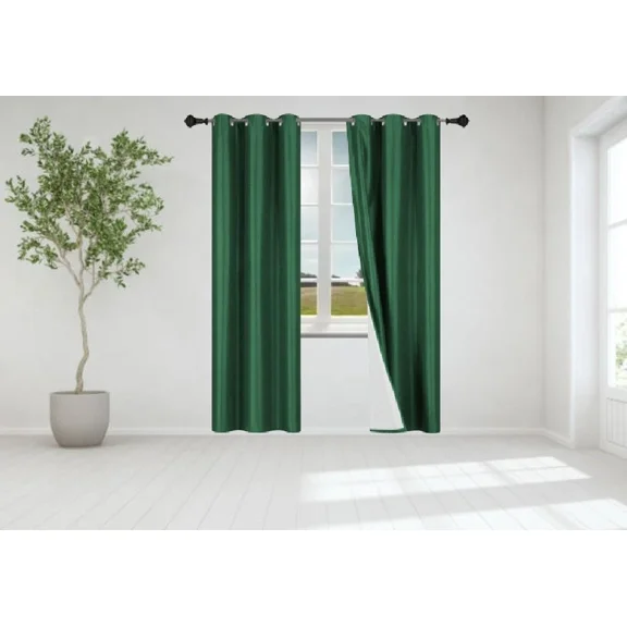 Gorgeous Home Linen 2pc Set Silver Grommet Blackout Window Curtain 95" length x 35" width each pc Hunter Green Color