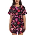 thumbnail image 1 of Vsdgher Ensemble de Pyjama pour Femmes 2 Pcs à Manches Courtes avec Motifs de Nœuds Roses et Rouges, Ensemble de Pyjama d'Été Doux Décontracté pour la Maison, 2 Pcs Pj-3X-Grand, 1 of 6