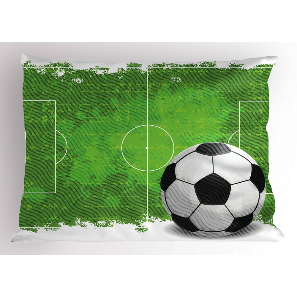 Soccer Pillow Sham Grunge Worn Looking Pitch Pattern Football Six Yard