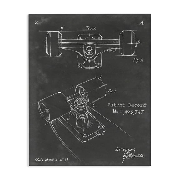 Stupell Industries Skateboard Truck Blueprint Sports Painting Gallery Wrapped Canvas Art Print Wall Art, 16 x 20