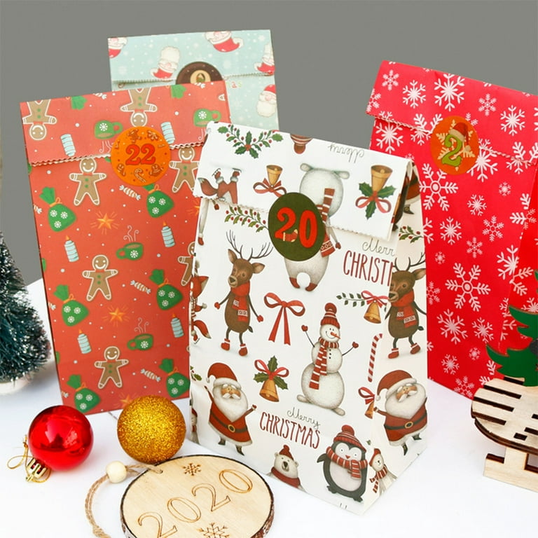 24 Christmas Kraft Gift Bags for Holiday Paper Gift Bags