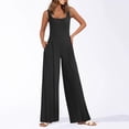 thumbnail image 2 of HBFAGFB Jumpsuits for Women Square Neck Ribbed Wide Leg Sleeveless High Waist Pant Rompers Black Size L, 2 of 9