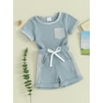 thumbnail image 4 of Musuos Infant Boys Summer Clothes Outfits 6 12 18 24M 3T Patchwork Ribbed Crew Neck Short Sleeve T-Shirts and Elastic Waist Shorts Suit, 4 of 10