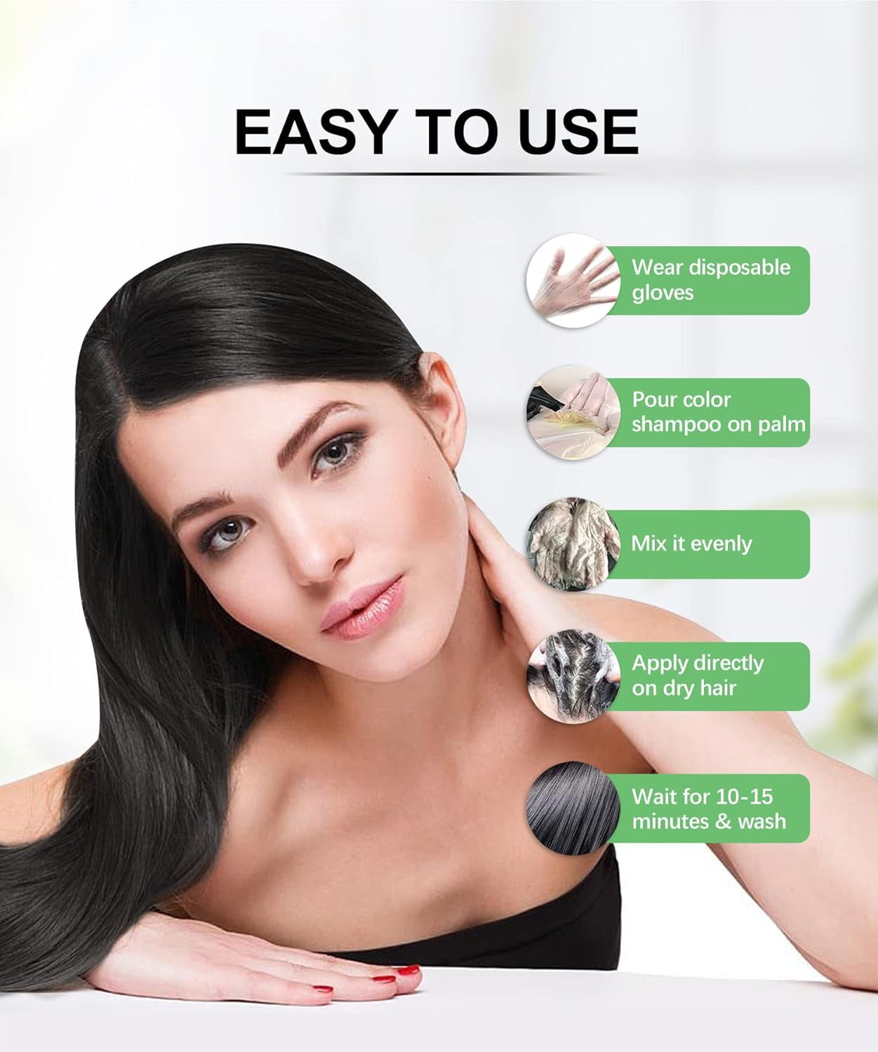(5 pack) Herbishh Black Hair Color Shampoo for Gray Hair – Enriched Color Shampoo Hair Dye Formula – Hair Dye Shampoo and Conditioner – Long Lasting & DIY